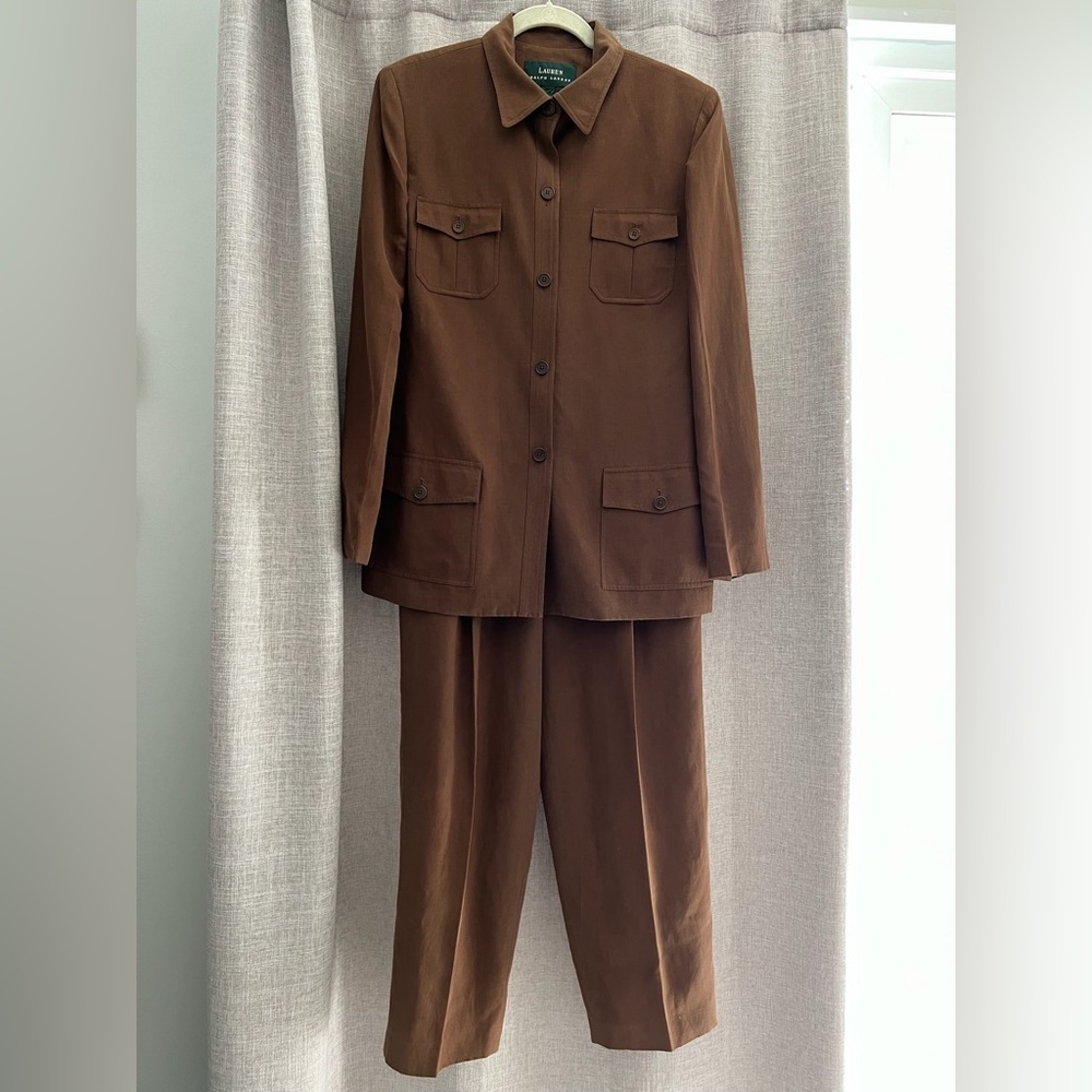 340 Ralph Lauren Vintage Silk Linen 2 Piece Classic Pant Suit Size 12